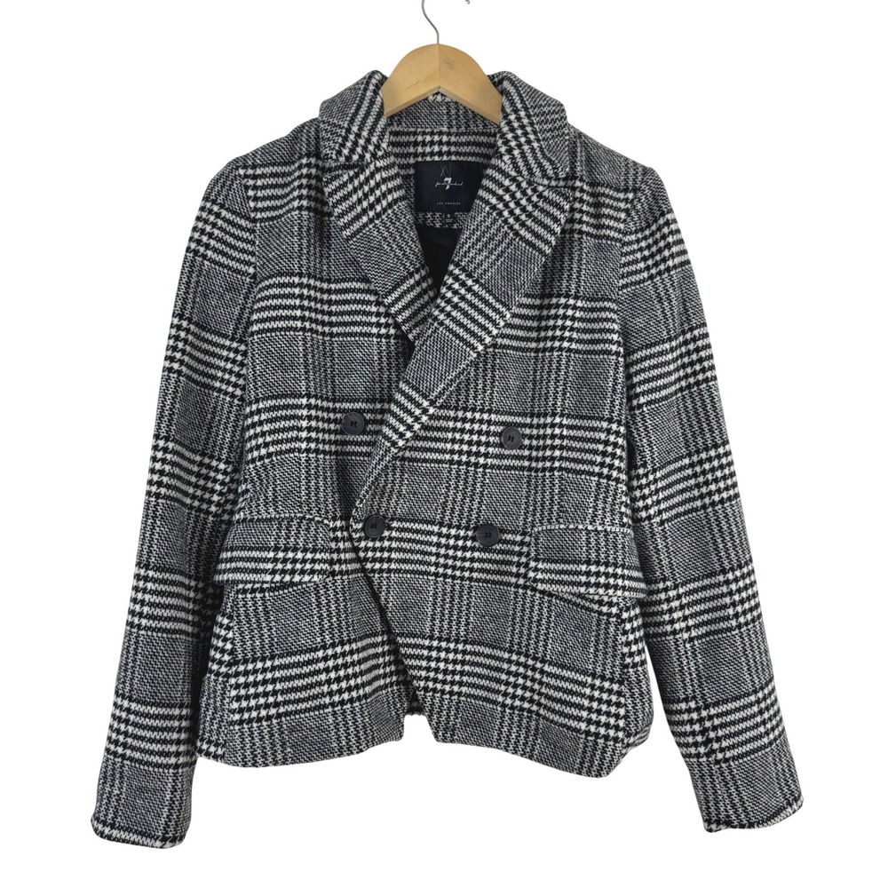 7 For All Mankind Women's Plaid Double Breasted Blazer Jacket S Preppy‎ Wool